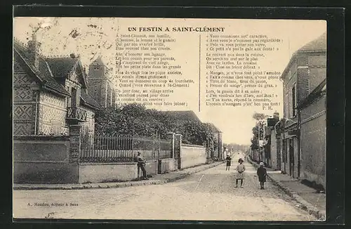 AK Saint-Clement, Un Festin, Strassenansicht und Gedicht