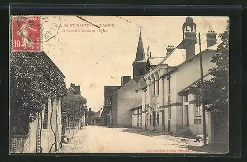 AK Saint-Martin-sur-Ouanne, La nouvelle Mairie et l`Eglise