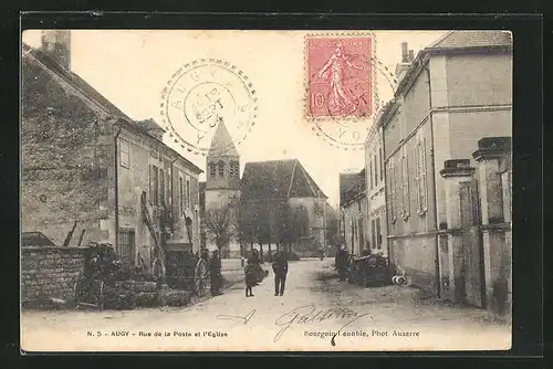 AK Augy, Rue de la Poste et l`Eglise