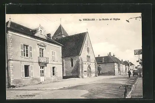 AK Vincelles, La Mairie et l`Eglise