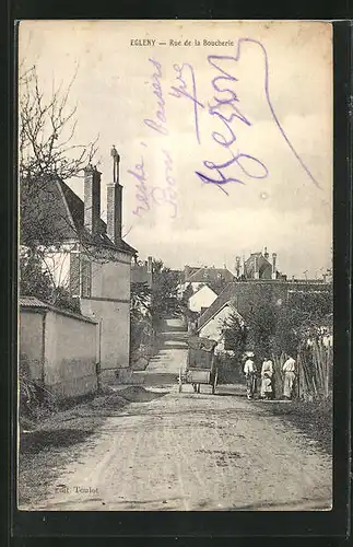 AK Egleny, Rue de la Boucherie, Pferdekarren