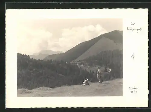 Foto-AK Adalbert Defner: Junge und Mädchen auf einer Bergwiese