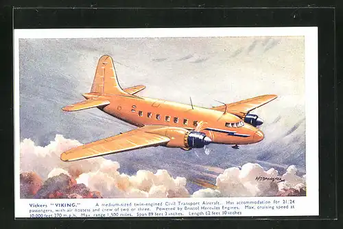 Künstler-AK Verkehrsflugzeug vom Typ Vickers Viking über den Wolken