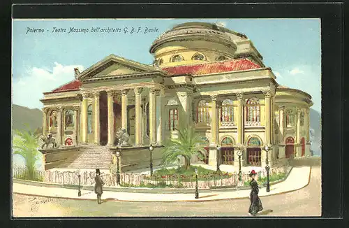 Künstler-AK Palermo, Teatro Massimo dell`architetto G. B. F. Basile