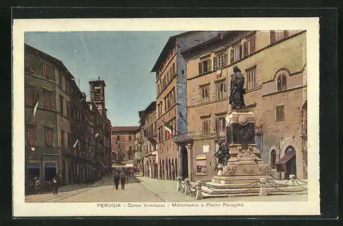 AK Perugia, Corso Vannucci, Monumento a Pietro Perugino