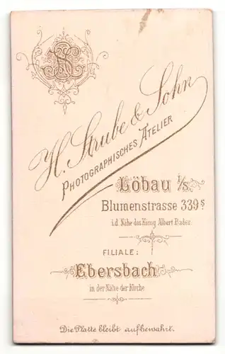 Fotografie H. Strube & Sohn, Löbau i/S., Frau im Kleid mit direktem Blick zum Fotografen