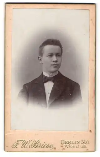 Fotografie F.W. Briese, Berlin, Portrait Bursche mit modischer Haartracht