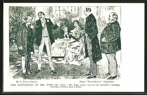 Künstler-AK Charles Dana Gibson: The Education of Mr. Pipp, Mr. Pipp meets two of the Courier`s intimate friends