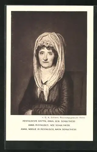 AK Ganzsache, Pestalozzis Gattin Anna, geborene Schulthess, Schweizer Bundesfeier 1914