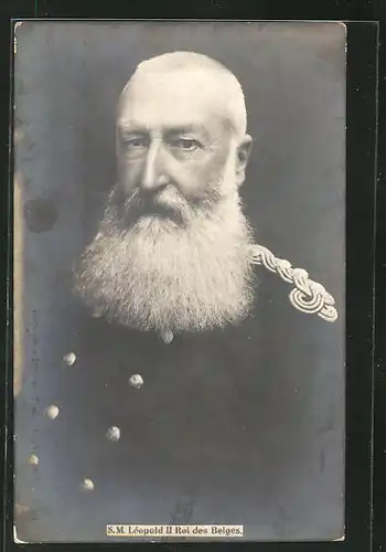 AK Leopold II., Roi des Belges als betagter Mann in Uniform