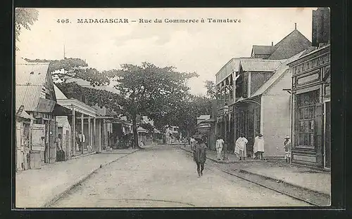 AK Tamatave, Rue du Commerce, Häuser- und Geschäftsfassaden