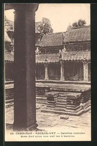 AK Angkor-Vat, Galereis croisees, Bras Sud avec vue sur les 4 bassins