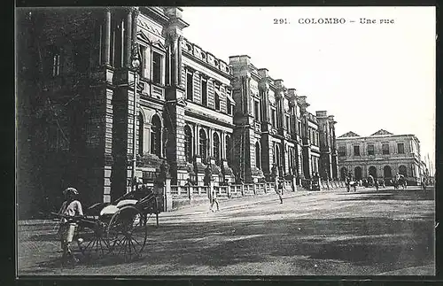 AK Colombo, Une rue, Fassadenansicht, Rikscha