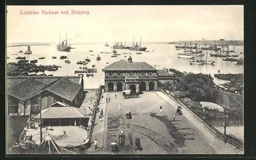 AK Colombo, Harbour and Shipping, Blick auf das Meer mit Segelschiffen