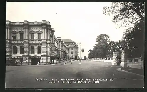 AK Colombo, Queen`s Street showing G.P.O. and Entrance to Queen`s House