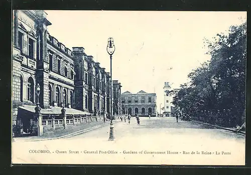 AK Colombo, General Post Office, Gardens of Government House, Rue de la Reine, La Poste