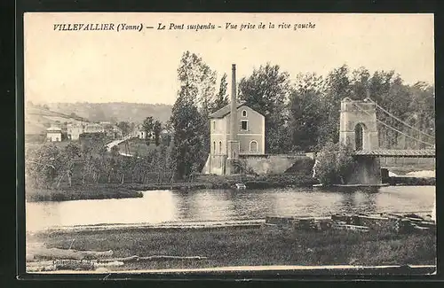 AK Villevallier, Le Pont suspendu, Vue prise de la rive gauche