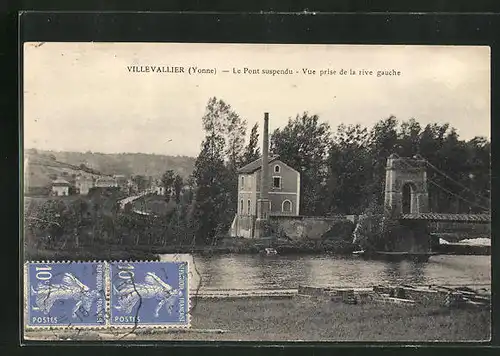 AK Villevallier, Le Pont suspendu, Vue prise de la rive gauche