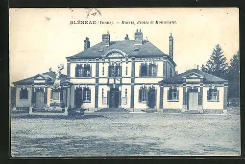 AK Bleneau, Mairie, Ecoles et Monument