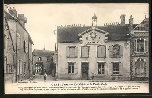 AK Cezy, La mairie et la vieille porte, Ortspartie