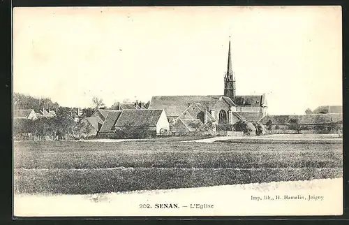 AK Senan, L`Eglise vom Feld aus gesehen