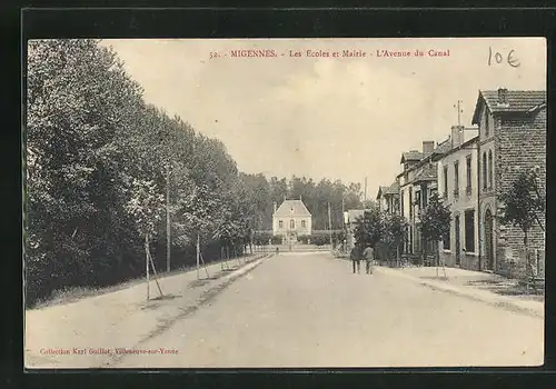 AK Migennes, Les Ecoles et Mairie, L`Avenue du Canal