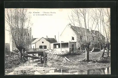 AK Crain, L`Ancien Moulin et la Nouvelle Passerelle, Fussgängerbrücke über kl. Fluss