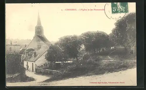 AK Cerisiers, L` Eglise et les Promenade