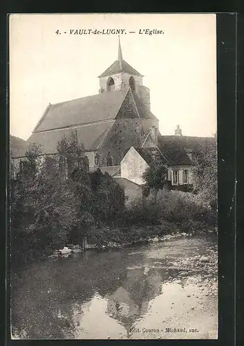 AK Vault-de-Lugny, L`Eglise mit Wasserspiegelungen