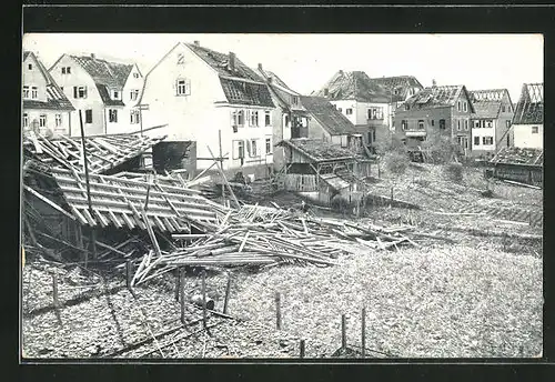 AK Plochingen, Die Katastrophe 1913, Ortspartie