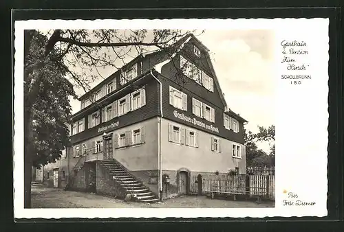 AK Schollbrunn i. bad. Odenwald, Blick auf Gasthof und Pension Zum Hirsch