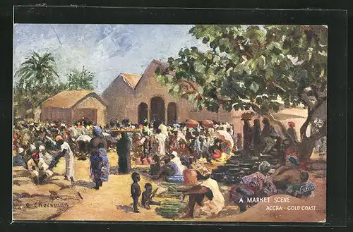 Künstler-AK Accra, a market scene at the Gold Coast