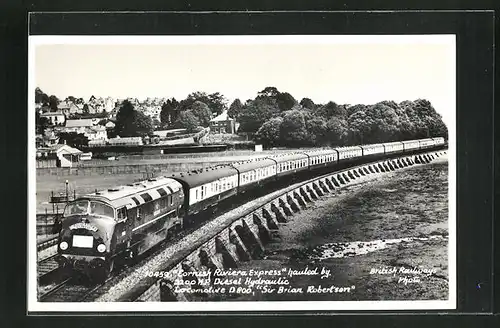 AK englische Eisenbahn Cornish Riviera Express der Gesellschaft British Railways eine Brücke passierend