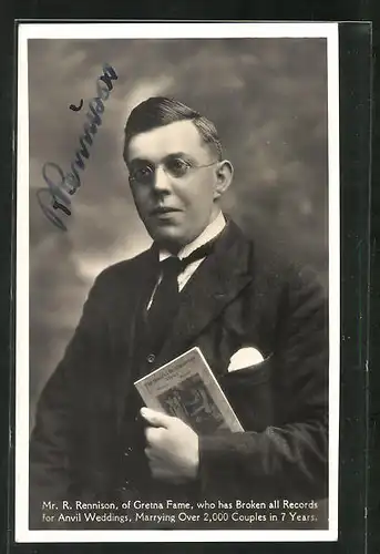 AK Portrait Mr. R. Rennison, of Gretna Fame, who has Broken all Records for Anvil Weddings