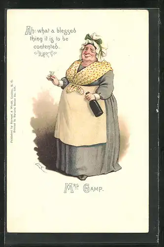 Künstler-AK Charakter aus Charles Dickens Werken, Mrs. Gamp