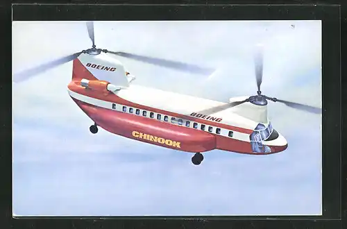 Künstler-AK The Boeing Vertol Commercial Chinook, Hubschrauber im Flug