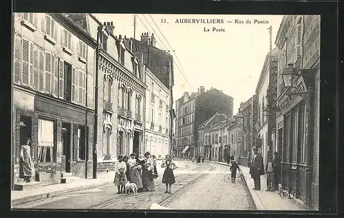 AK Aubervilliers, Rue de Pantin et la Poste