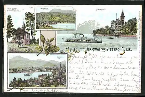 AK Luzern, Vierwaldstätter-See, Hertenstein, Küssnacht, Tells-Kapelle in der hohlen Gasse