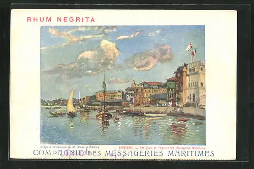 AK Sansibar, Rhum Negrita, Les Quais et l`Agence des Messageries Maritimes, Segelboote und Häuser