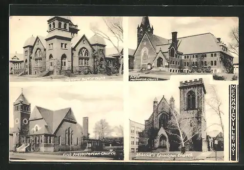 AK Mechanicville, NY, Memorial Baptiste Church, First presbyterien Church, First Methodist Church, St. Luke's Church