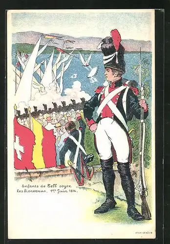 Künstler-AK Schweizer Soldat in Uniform von 1814