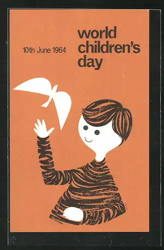 Künstler-AK Kinderfürsorge World Children's Day 1964, Knabe mit weisser Taube