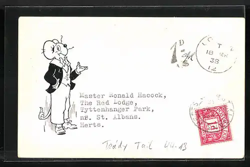 AK Comicfigur Teddy Tail schiesst mit einer Schneeball-Kanone, Happy Birthday Greetings