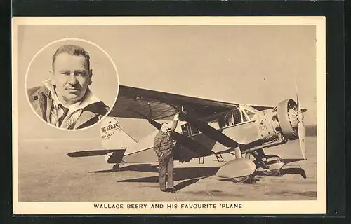 AK Wallace Beery and his favourite Plane, Pilot vor seinem Flugzeug