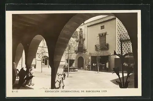 AK Barcelona, Exposicion Internacional 1929, Pueblo Espanol, Plaza de la Fuente