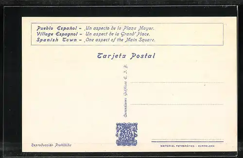 AK Barcelona, Exposicion Internacional 1929, Pueblo Espanol, Un aspecto de la Plaza Mayor