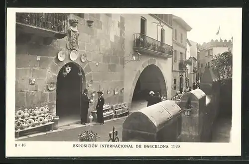 AK Barcelona, Exposicion Internacional 1929, Pueblo Espanol Calle de Caballeros y Arco de Sos