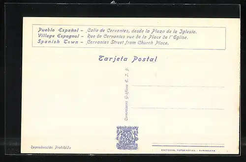 AK Barcelona, Exposicion Internacional 1929, Pueblo Espanol, Calle de Cervantes desde la Plaza de la Iglesia