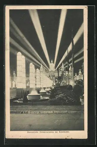 AK Barcelona, Exposicion Internacional 1929, Avenida Riena Maria Cristina nocturna