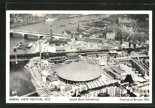 AK London, Festival of Britain 1951, South Bank Exhibition, Aerial view Festival Site, Ausstellung